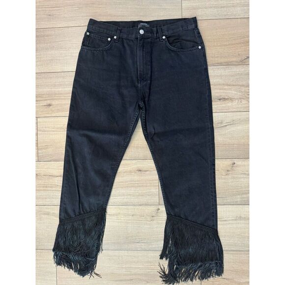 Zara Women’s Premium Denim Collection High Rise Fringe Black Jeans 10 country - Picture 8 of 9